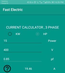 3 phase current calculator android app